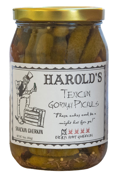 Harold's - Dern Hot Gherkins - Hot n Spicy Dill Gherkins- Award Winning Ingredients Packed With Fresh Garlic and Habanero - Made in Texas