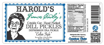 Harold's - Frances Cowley's Crinkle Cut Dill Pickle Slices - Award Winning Gourmet Pickles Packed With Fresh Garlic and Dill - Made in Texas