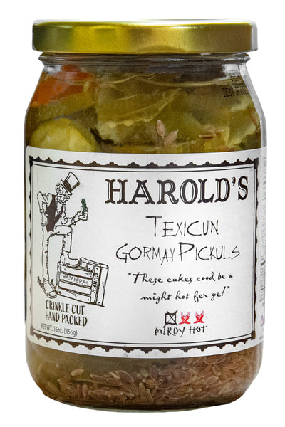 Harold's - Purdy Hot Pickles -Crinkle Cut Spicy Pickle Slices - Packed With Fresh Garlic and Habanero - Made in Texas