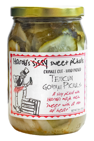 Harold's - Sissy Sweet Crinkle Cut Pickles Slices - Sweet and Spicy Habanero Pickles and Onions - Zesty Bread and Butter Style Pickles - Made in Texas